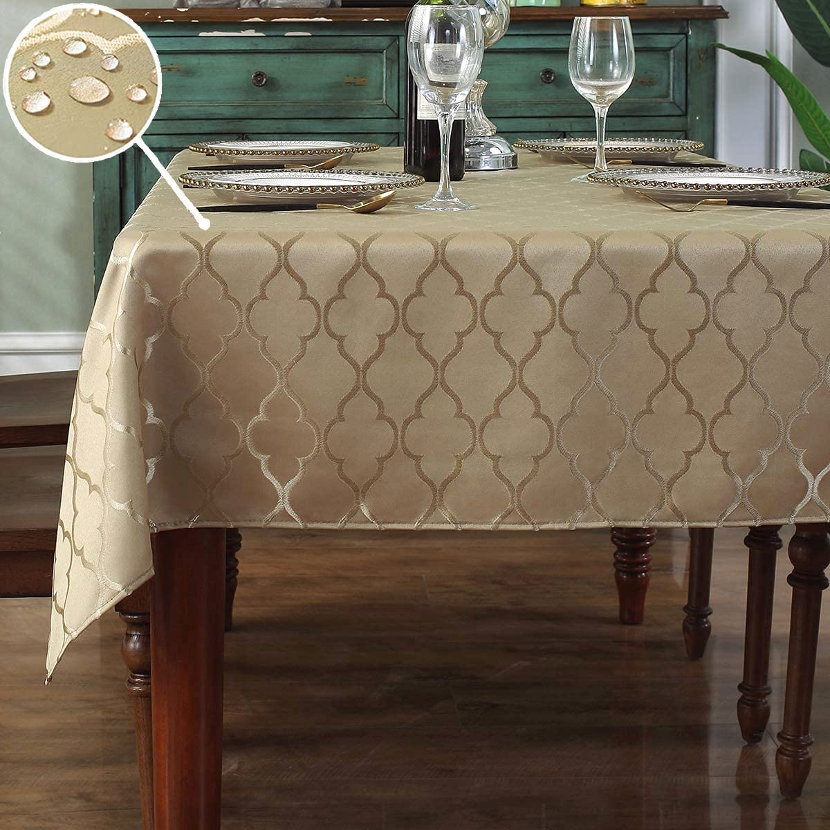 SASTYBALE Rust Jacquard Damask Tablecloth - 52x52 Inch Square (Fits 2-4 Seats) - Fall Thanksgiving Decor - Water Resistant, Wrinkle-Free Polyester Fabric, Rustic Harvest Dining Cover for Parties