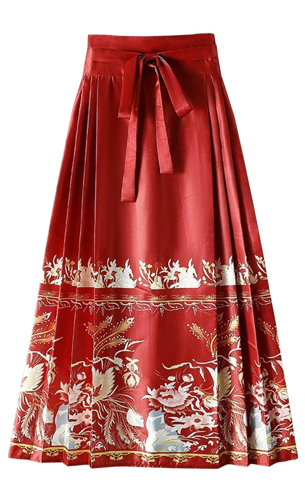 Women Horse Face Skirt Seft Tie Print Elegant Vintage Long Swing Maxi Pleated Skirts Chinese Traditional Hanfu Mamianqun