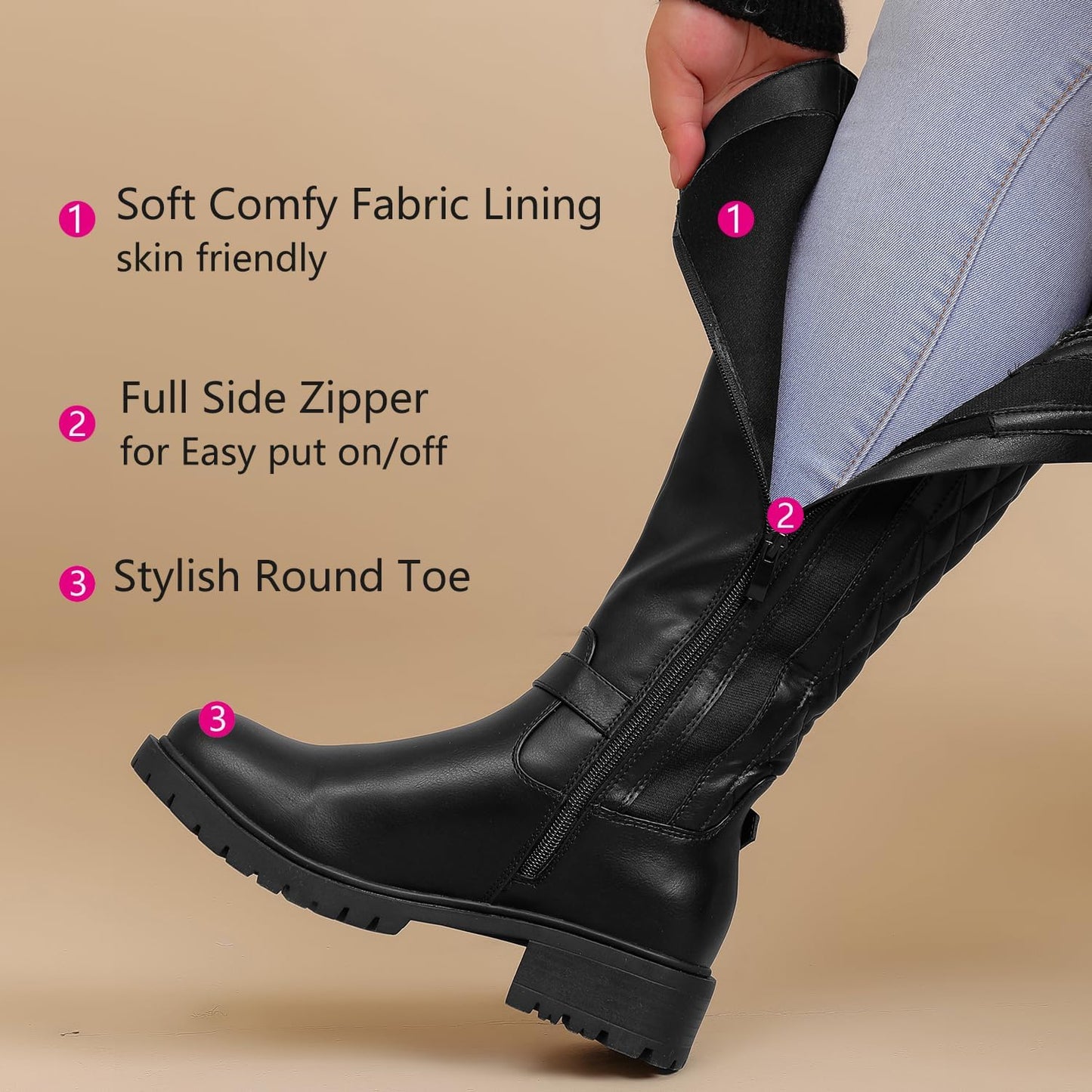 Luoika Women's Extra Wide Calf Knee High Boots, Wide Width Round-Toe Blocked Heel Winter Tall Boots.