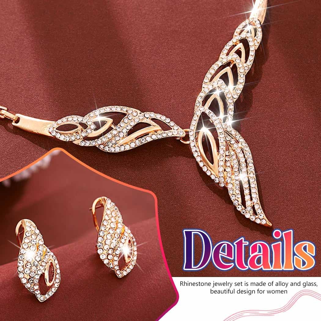 Sixexey Gold Rhinestone Jewelry Set Leaf Jewelry Prom Wedding Neck Jewelry for Women