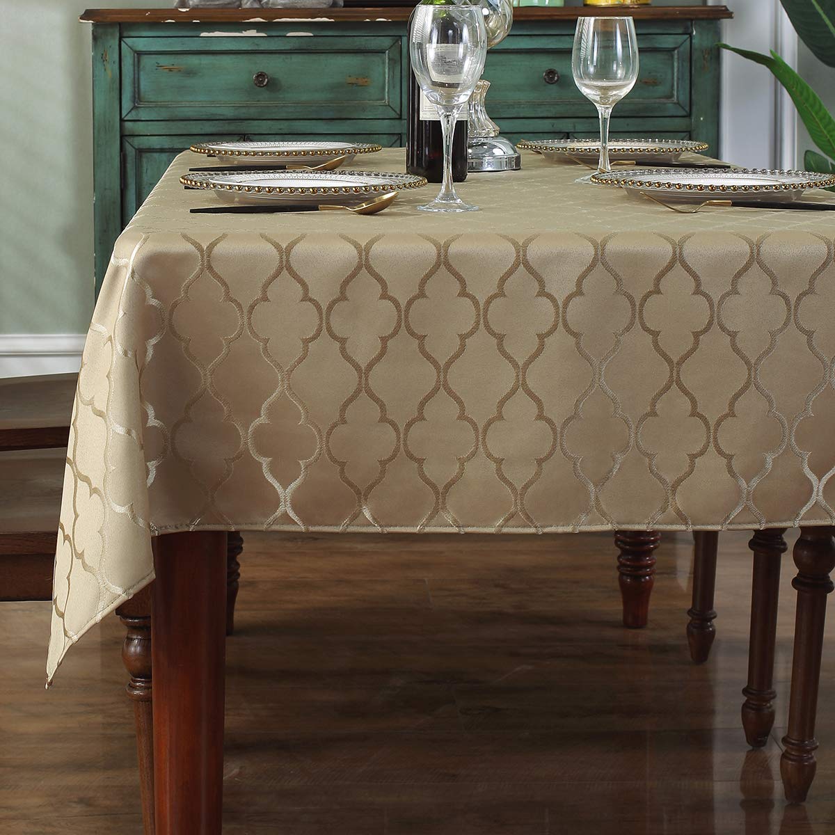 SASTYBALE Rust Jacquard Damask Tablecloth - 52x52 Inch Square (Fits 2-4 Seats) - Fall Thanksgiving Decor - Water Resistant, Wrinkle-Free Polyester Fabric, Rustic Harvest Dining Cover for Parties