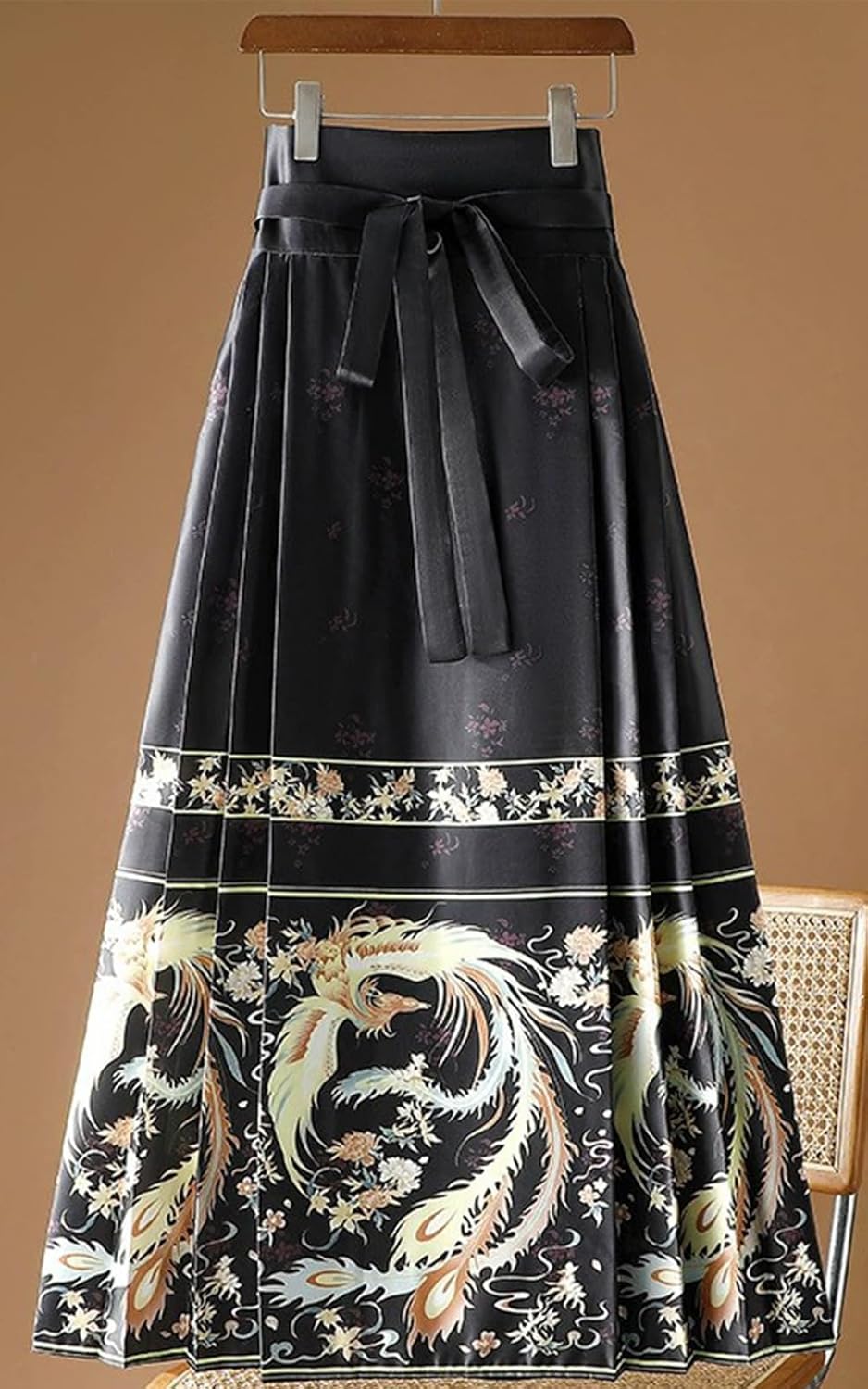 Women Horse Face Skirt Seft Tie Print Elegant Vintage Long Swing Maxi Pleated Skirts Chinese Traditional Hanfu Mamianqun
