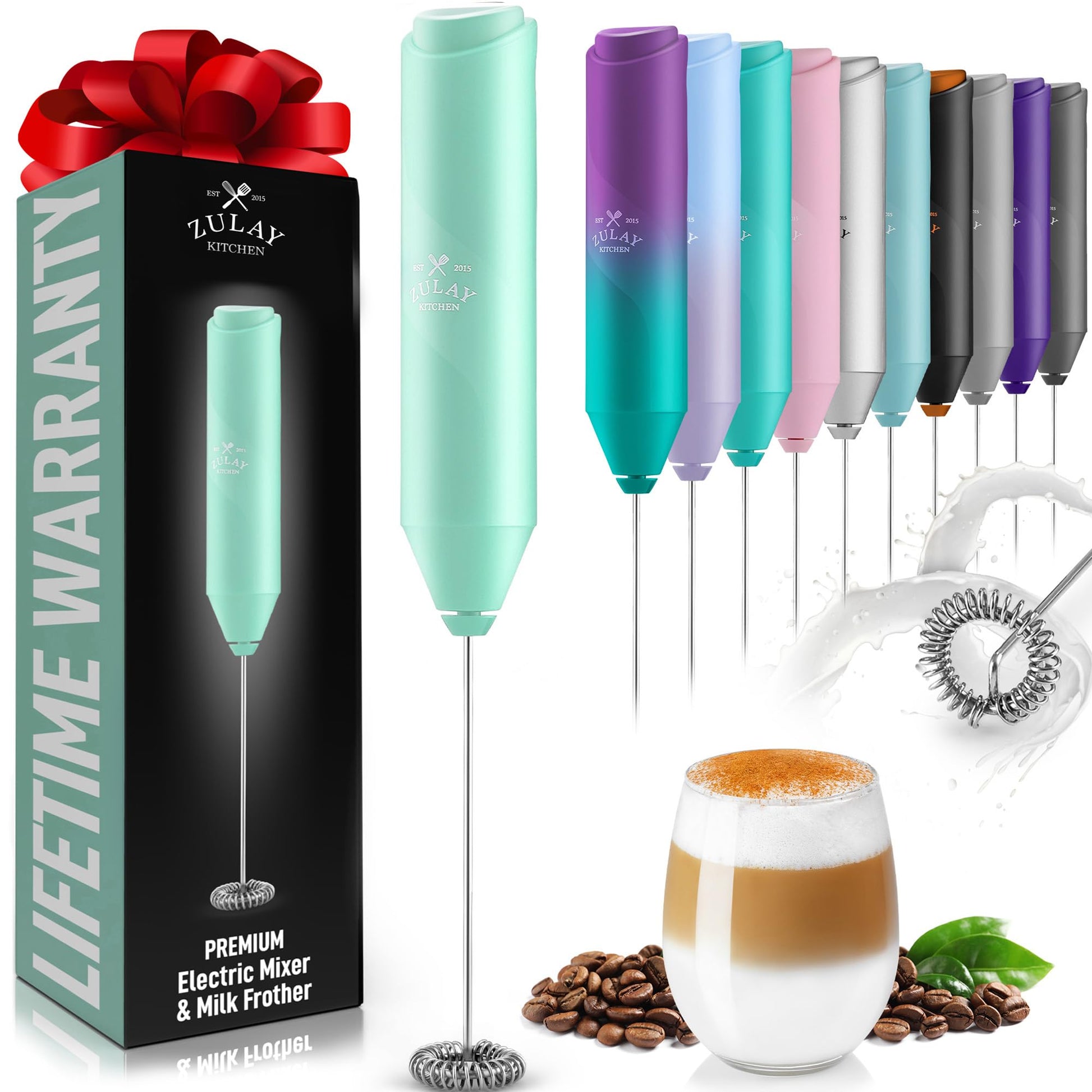 Zulay Kitchen Powerful Milk Frother Wand - Handheld Stainless Steel - Battery Operated Drink Mixer for Coffee, Lattes, Cappuccino, Matcha - Froth Mate Frother Gift - Black