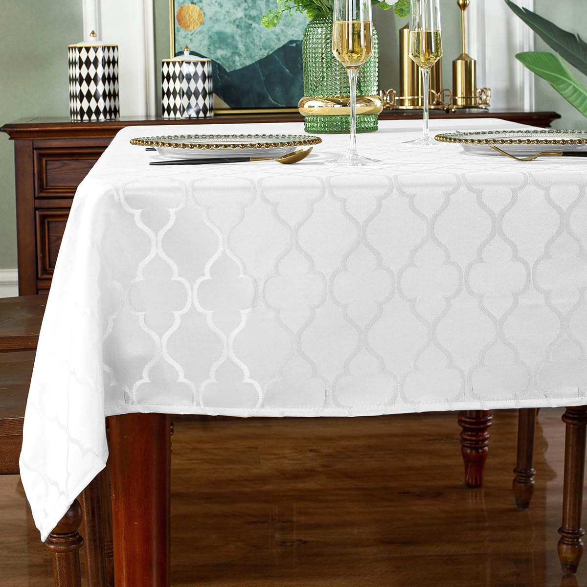 SASTYBALE Rust Jacquard Damask Tablecloth - 52x52 Inch Square (Fits 2-4 Seats) - Fall Thanksgiving Decor - Water Resistant, Wrinkle-Free Polyester Fabric, Rustic Harvest Dining Cover for Parties