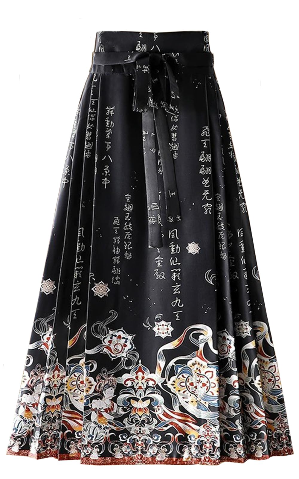 Women Horse Face Skirt Seft Tie Print Elegant Vintage Long Swing Maxi Pleated Skirts Chinese Traditional Hanfu Mamianqun