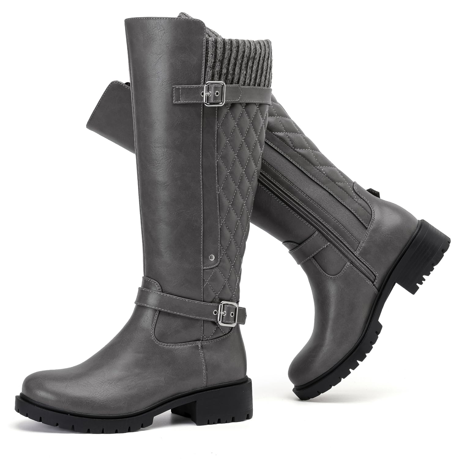 Luoika Women's Extra Wide Calf Knee High Boots, Wide Width Round-Toe Blocked Heel Winter Tall Boots.