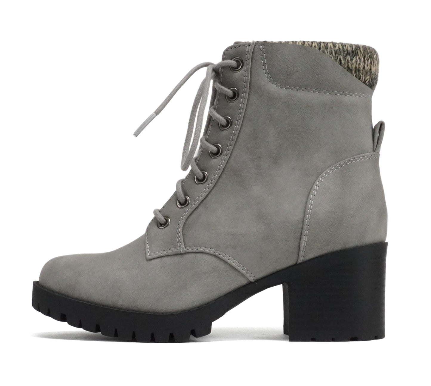 Soda Single Lug Sole Chunky Heel Combat Ankle Boot Lace up w/Side Zipper