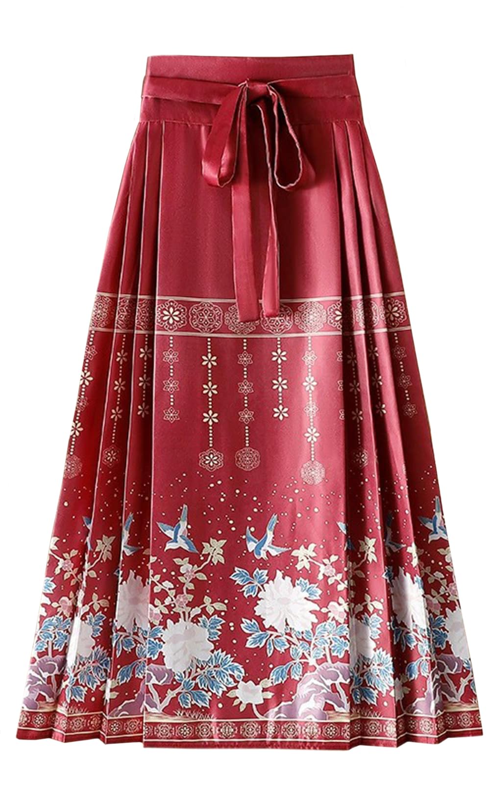 Women Horse Face Skirt Seft Tie Print Elegant Vintage Long Swing Maxi Pleated Skirts Chinese Traditional Hanfu Mamianqun