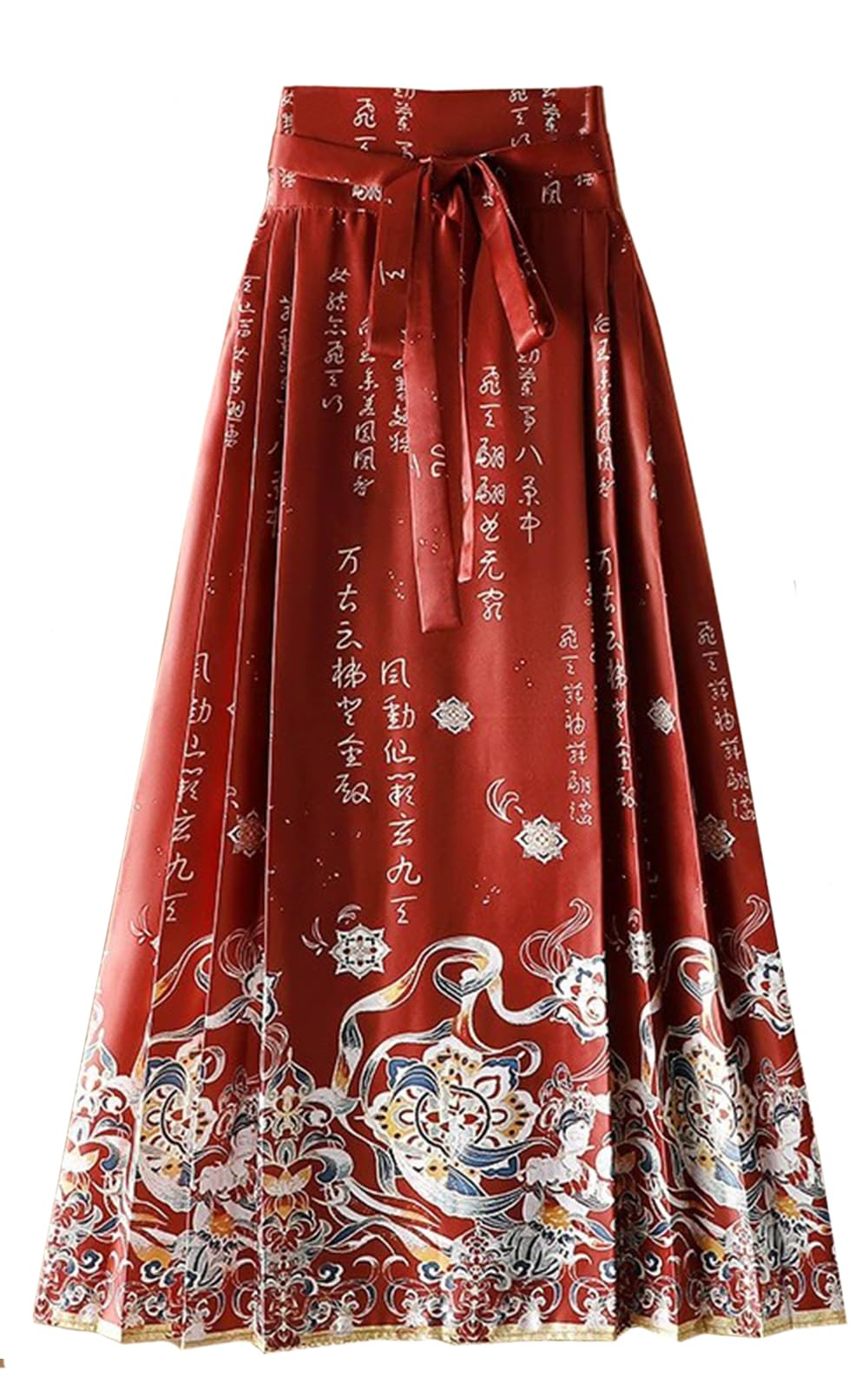 Women Horse Face Skirt Seft Tie Print Elegant Vintage Long Swing Maxi Pleated Skirts Chinese Traditional Hanfu Mamianqun