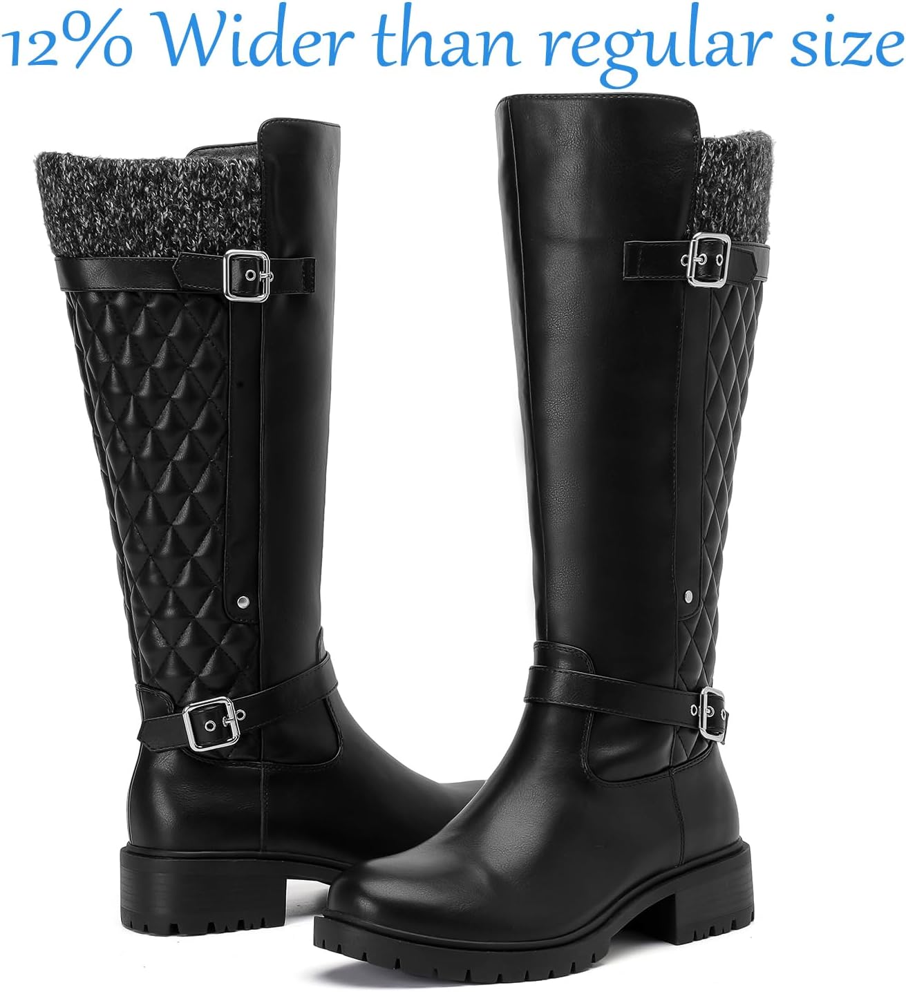 Luoika Women's Extra Wide Calf Knee High Boots, Wide Width Round-Toe Blocked Heel Winter Tall Boots.