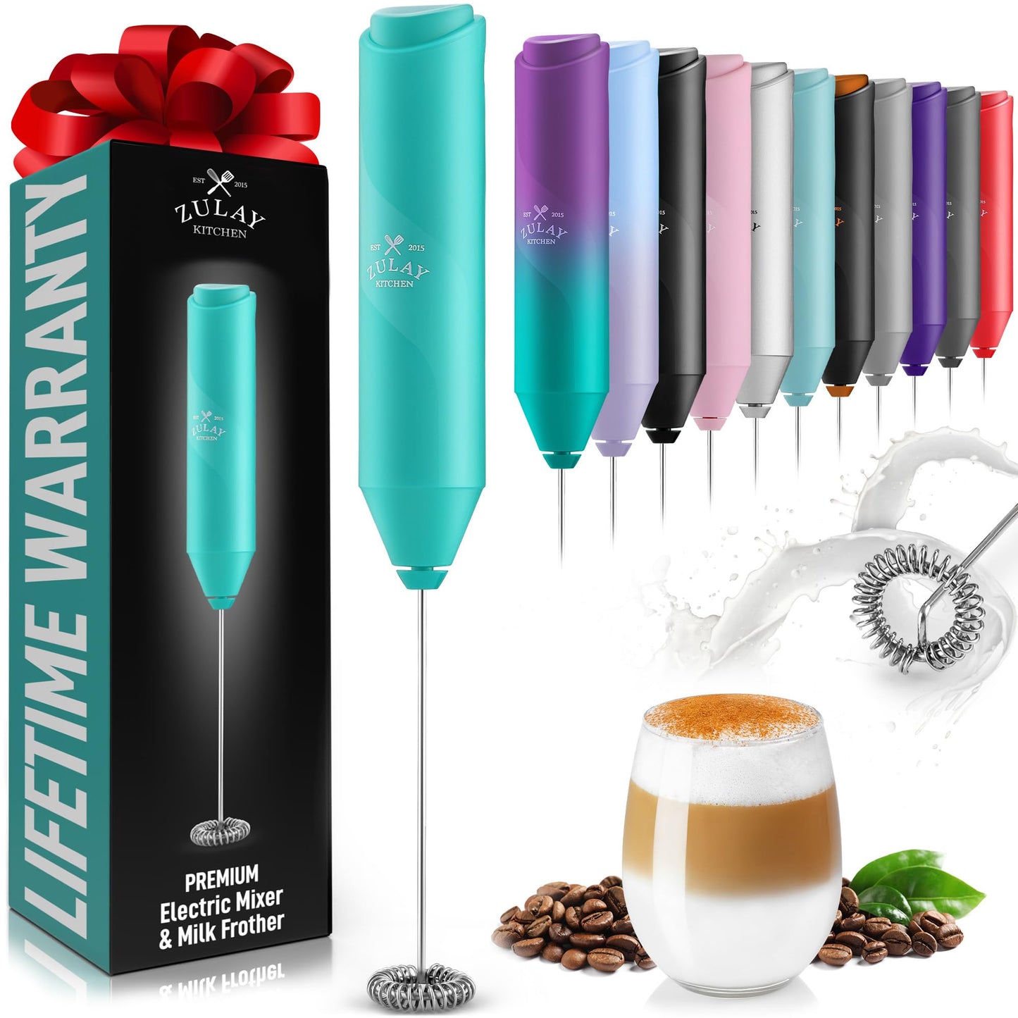 Zulay Kitchen Powerful Milk Frother Wand - Handheld Stainless Steel - Battery Operated Drink Mixer for Coffee, Lattes, Cappuccino, Matcha - Froth Mate Frother Gift - Black
