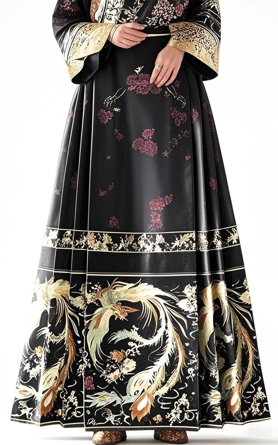 Women Horse Face Skirt Seft Tie Print Elegant Vintage Long Swing Maxi Pleated Skirts Chinese Traditional Hanfu Mamianqun