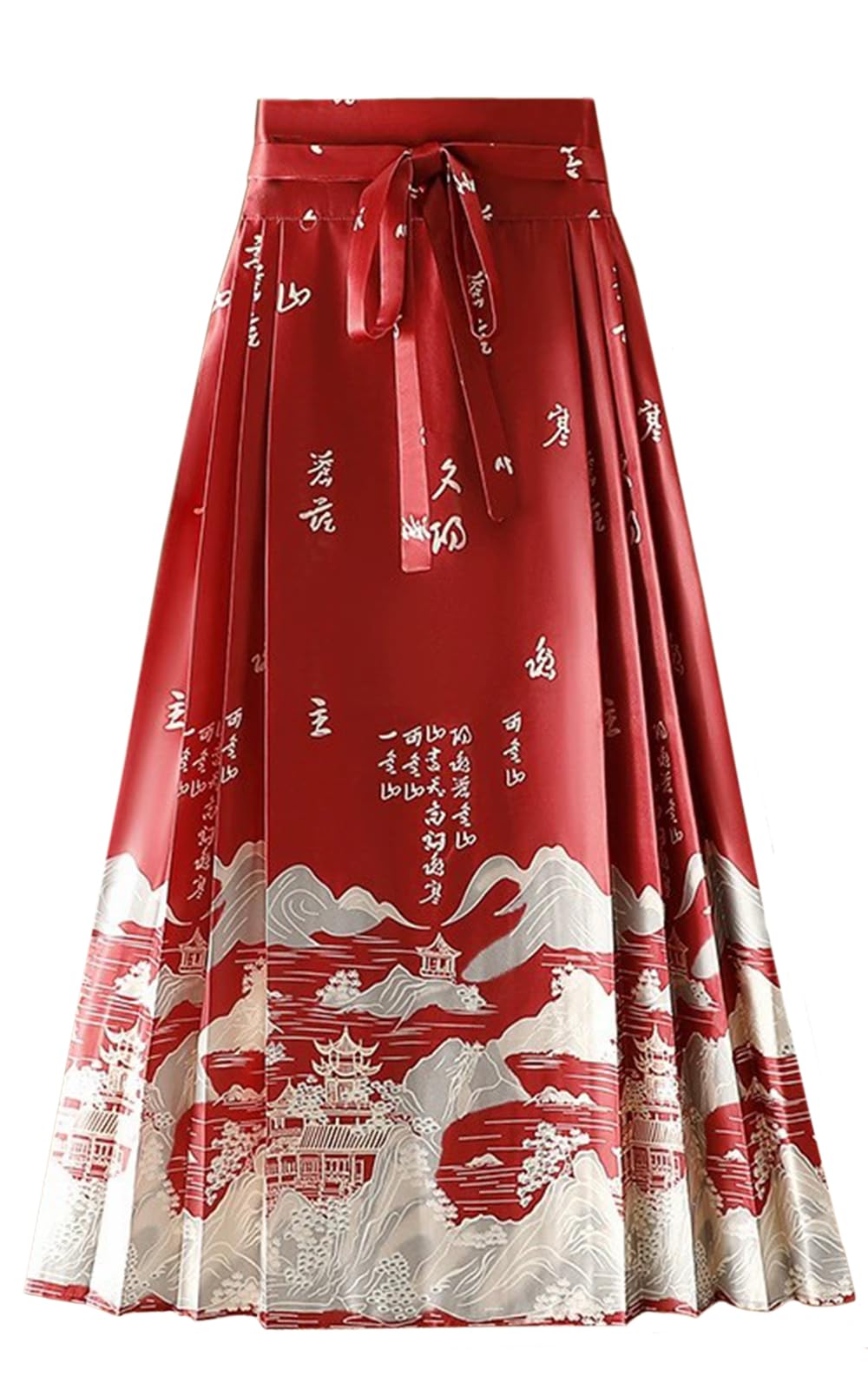 Women Horse Face Skirt Seft Tie Print Elegant Vintage Long Swing Maxi Pleated Skirts Chinese Traditional Hanfu Mamianqun