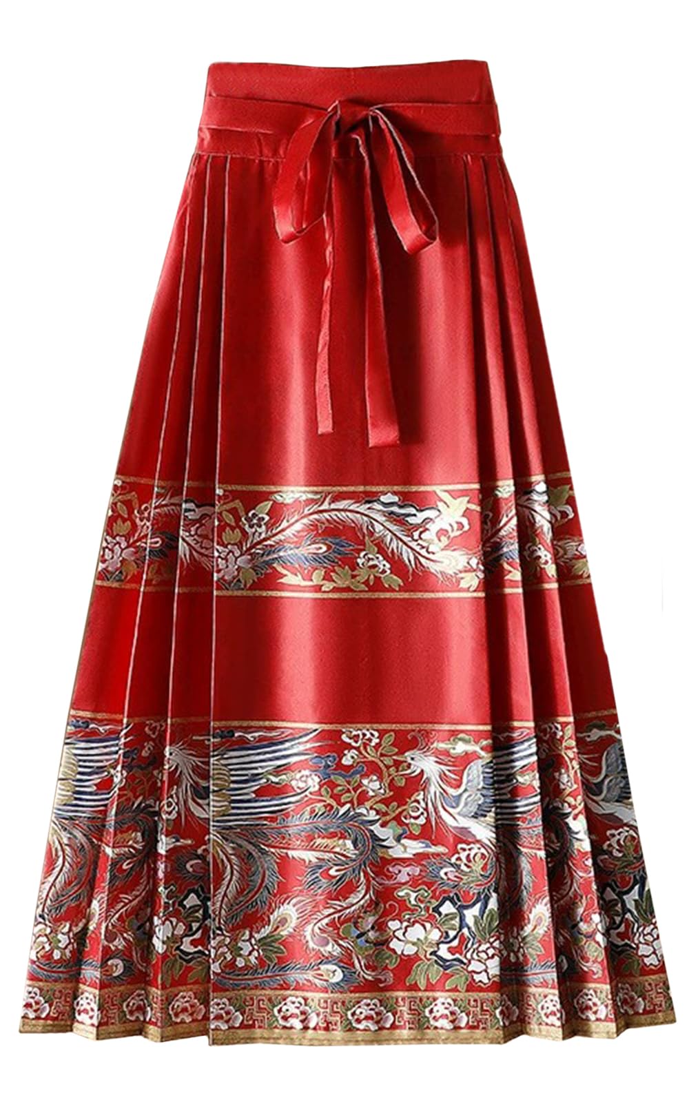 Women Horse Face Skirt Seft Tie Print Elegant Vintage Long Swing Maxi Pleated Skirts Chinese Traditional Hanfu Mamianqun