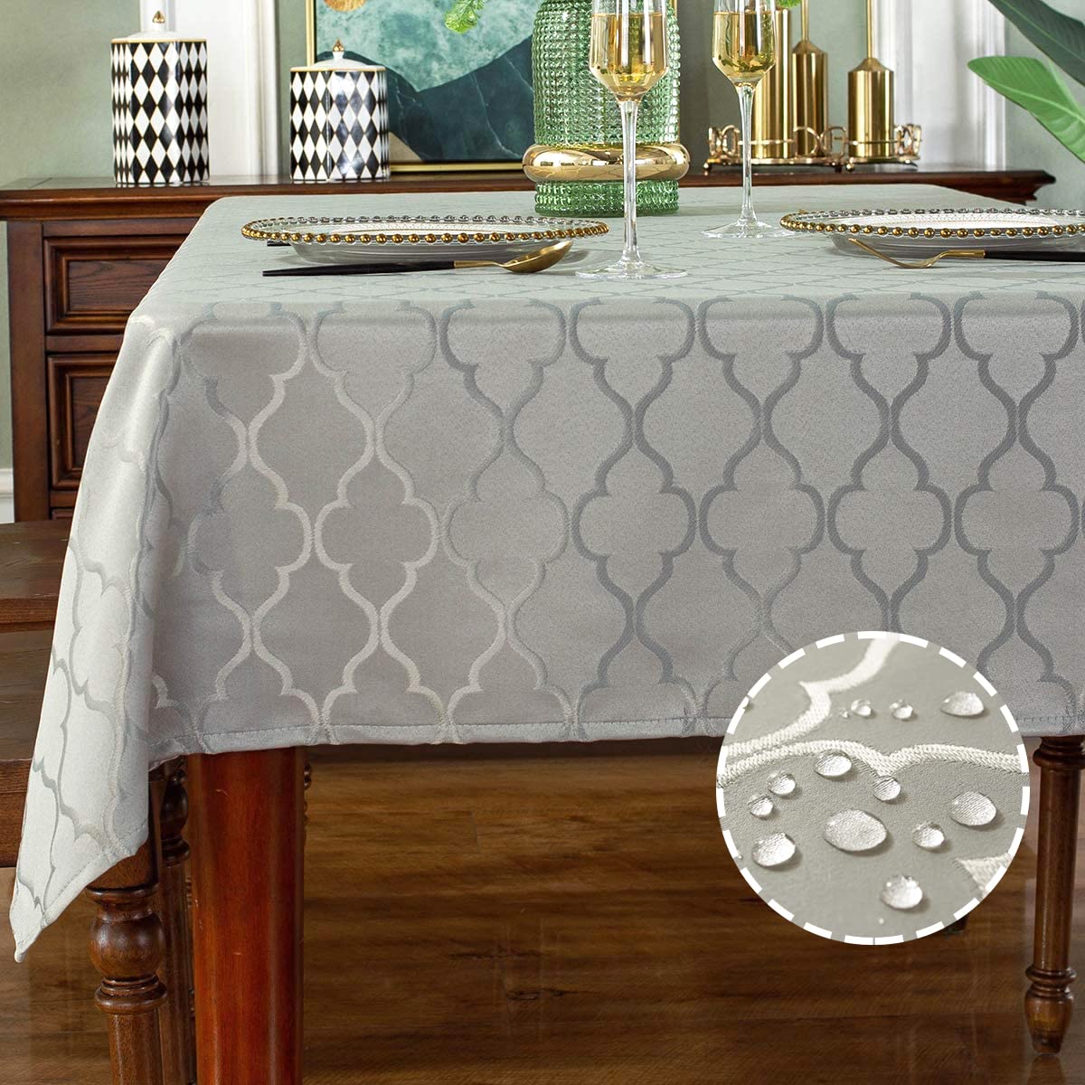 SASTYBALE Rust Jacquard Damask Tablecloth - 52x52 Inch Square (Fits 2-4 Seats) - Fall Thanksgiving Decor - Water Resistant, Wrinkle-Free Polyester Fabric, Rustic Harvest Dining Cover for Parties