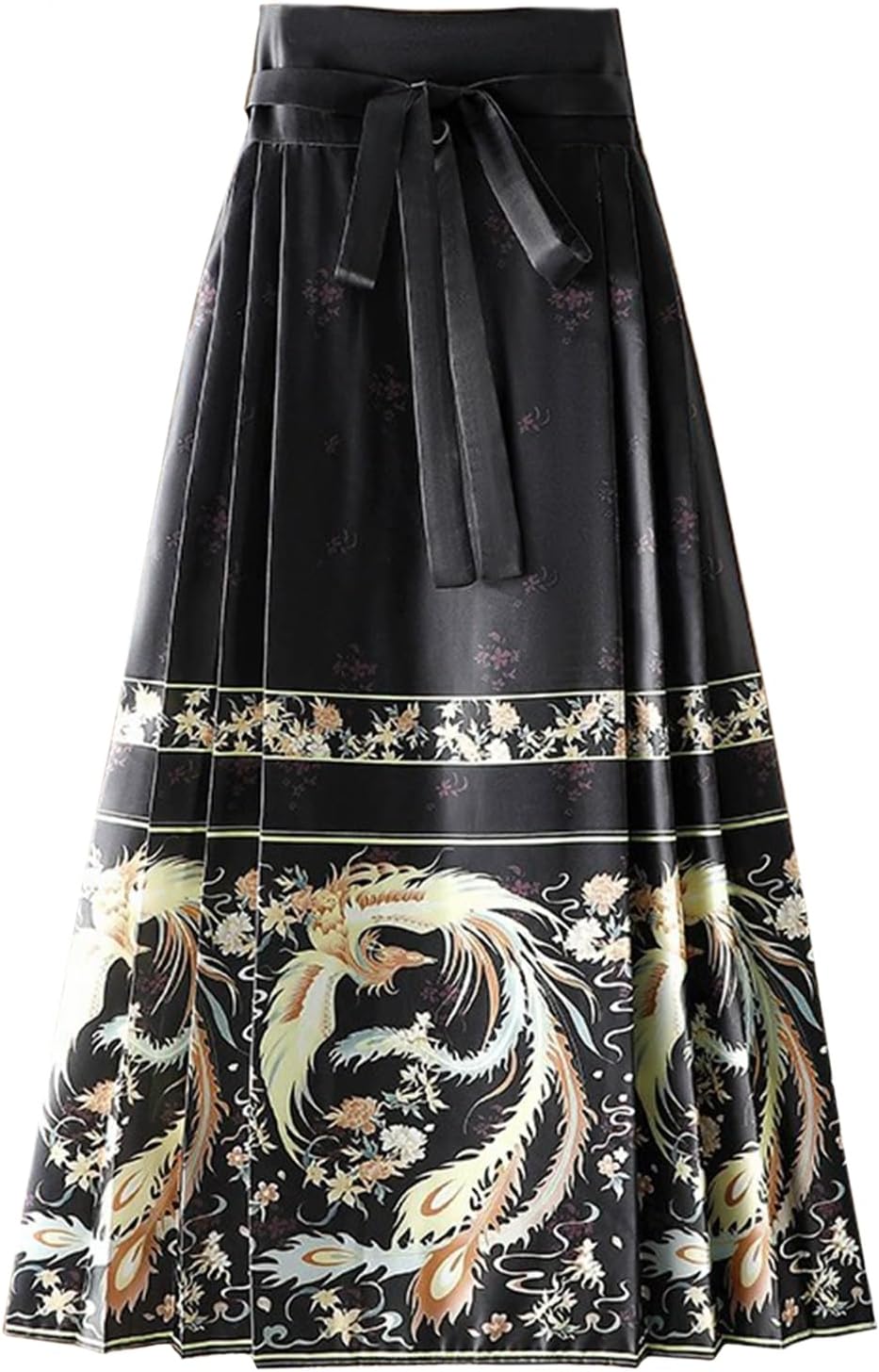 Women Horse Face Skirt Seft Tie Print Elegant Vintage Long Swing Maxi Pleated Skirts Chinese Traditional Hanfu Mamianqun
