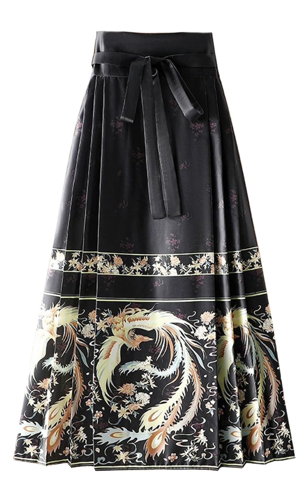 Women Horse Face Skirt Seft Tie Print Elegant Vintage Long Swing Maxi Pleated Skirts Chinese Traditional Hanfu Mamianqun