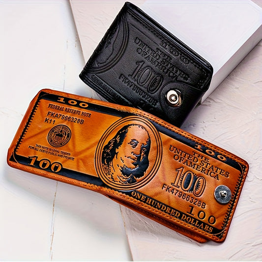 Vintage-Inspired Wallet Featuring $100 Bill Design – Sturdy Black & Brown Coin Purse for Men & Women