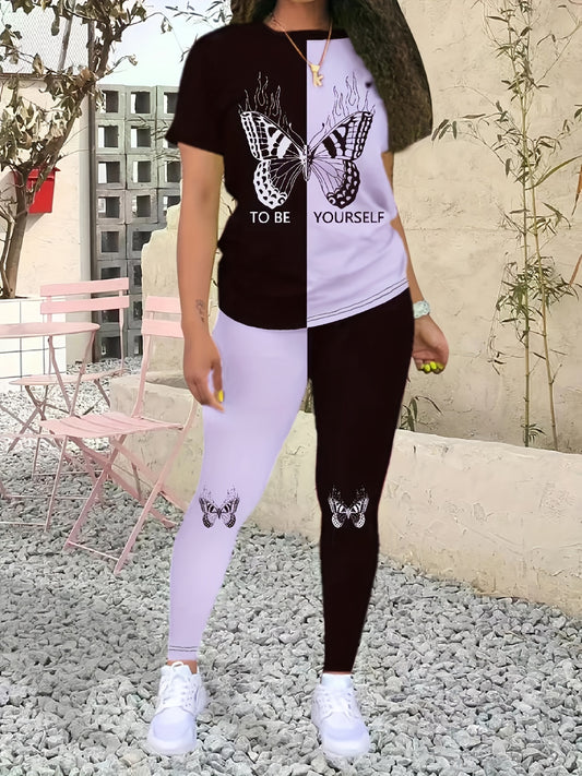 Butterfly Print Casual Two-Piece Set – Women's Summer Outfit