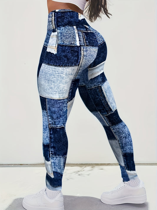 Plus Size Denim Print Leggings