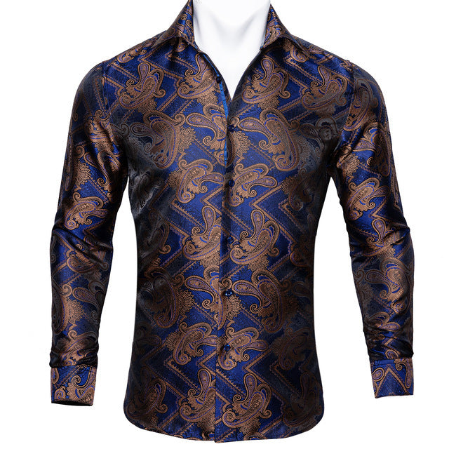 Barry Wang Teal Paisley Floral Silk Shirt – BCY-05
