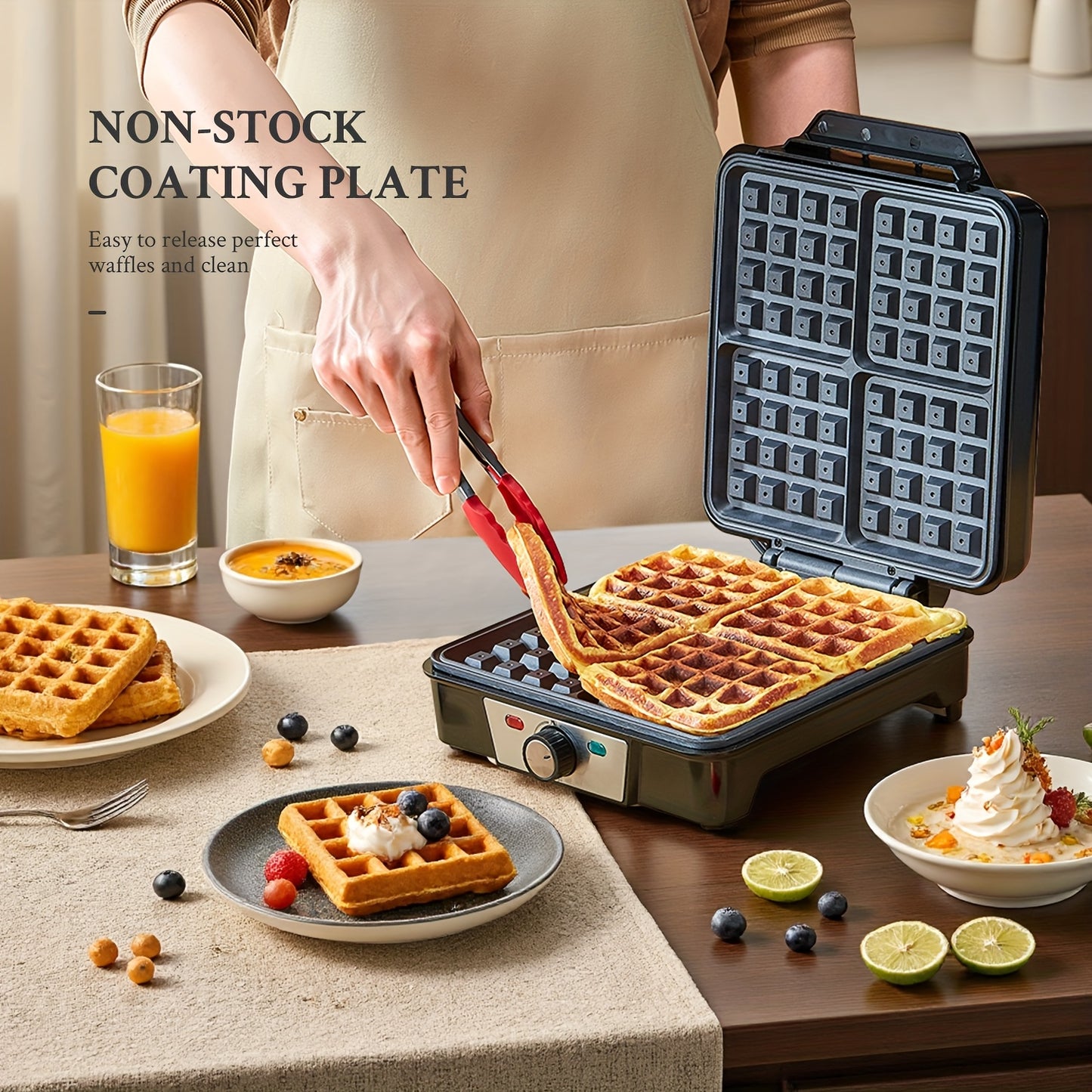 Yabano 4-Slice Belgian Waffle Maker, 1200W