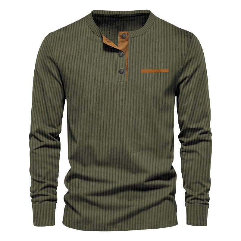 Men’s Independent Stand Corduroy Casual Henley.