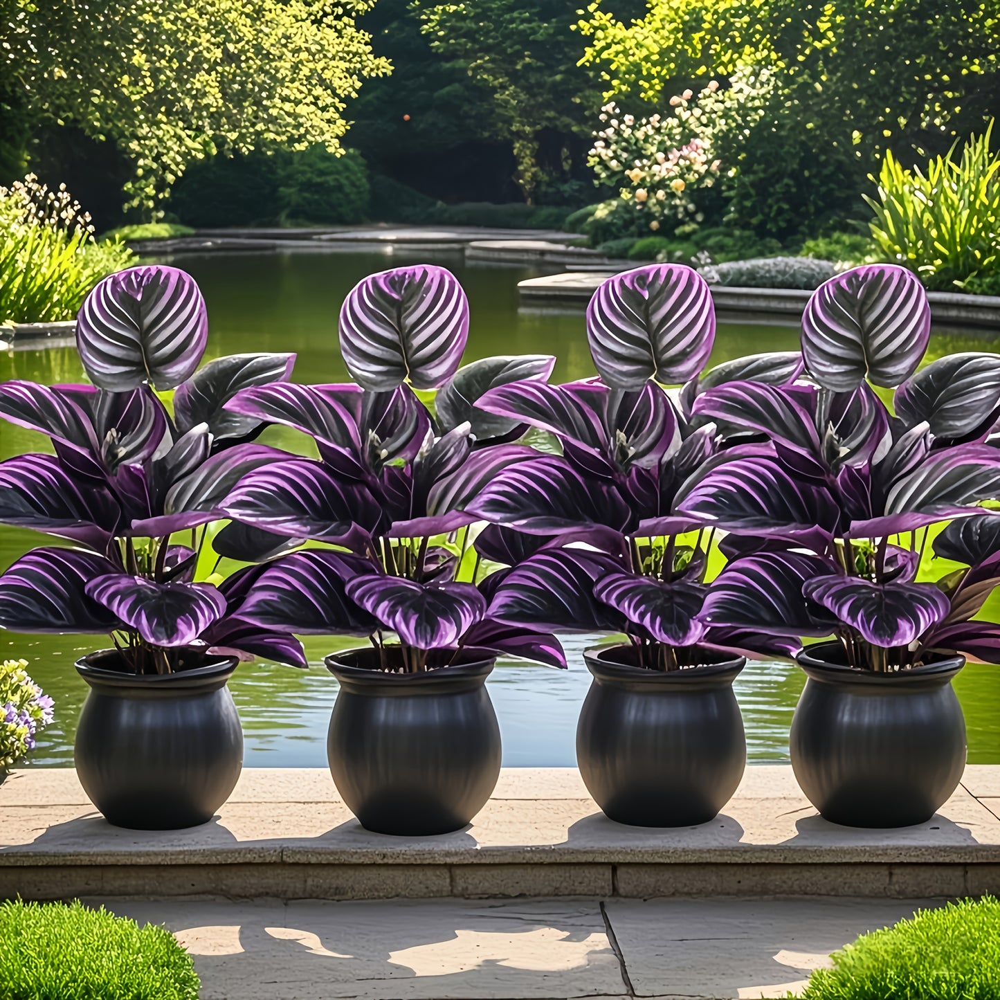 Premium Faux Plant Design – 4pcs Extra Large Artificial Purple Leaf Set