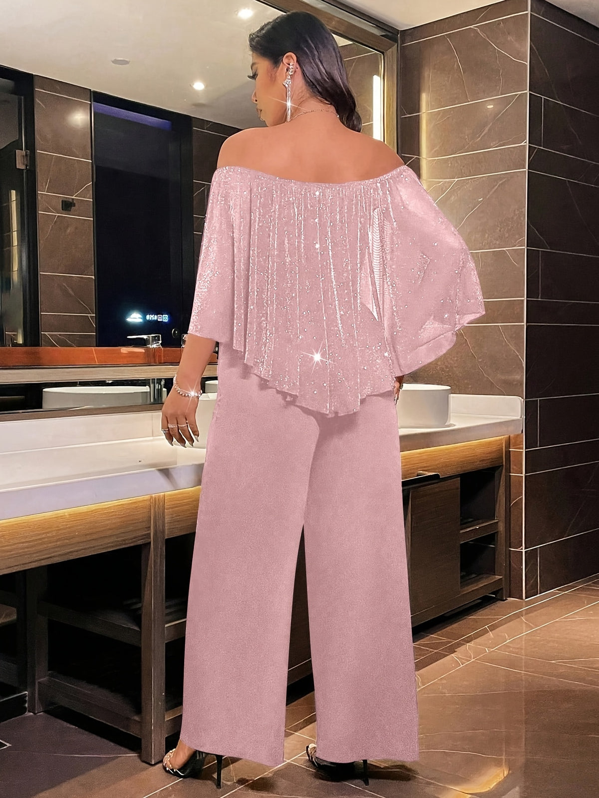 Plus-Size Women’s Black Sequin Off-Shoulder Evening Gown