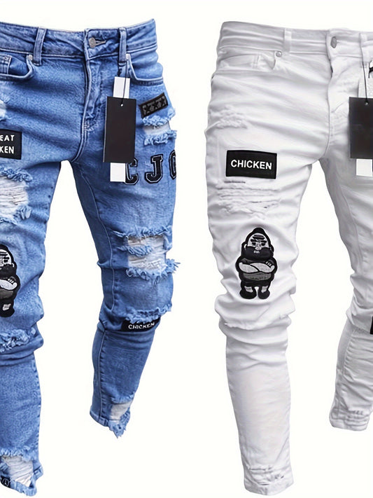Stretch Skinny Ripped Jeans – Men’s Casual Slim Fit Pants
