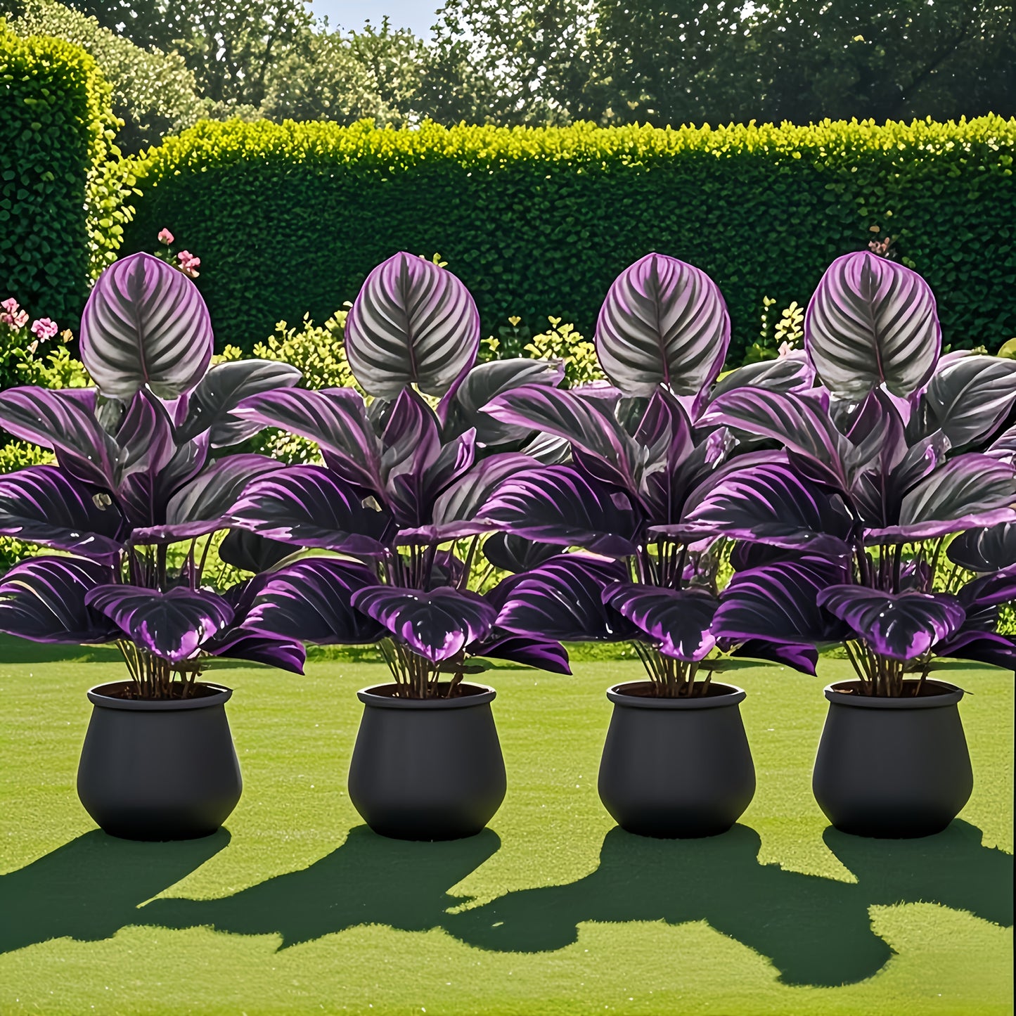 Premium Faux Plant Design – 4pcs Extra Large Artificial Purple Leaf Set