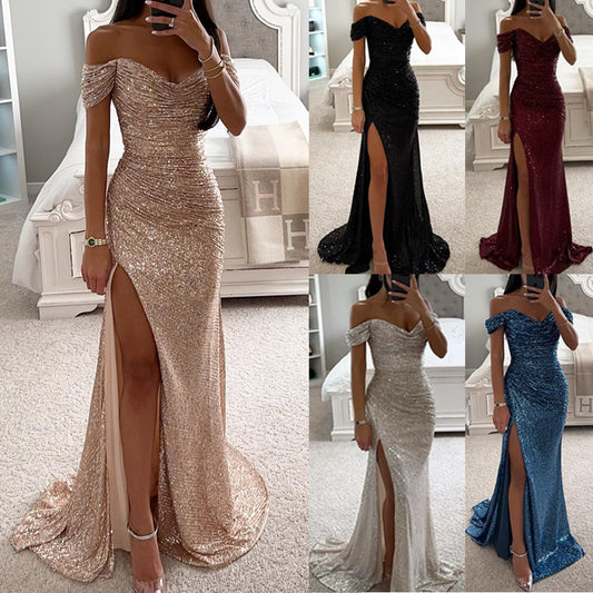 Party Sequins Off-Shoulder Split Dress