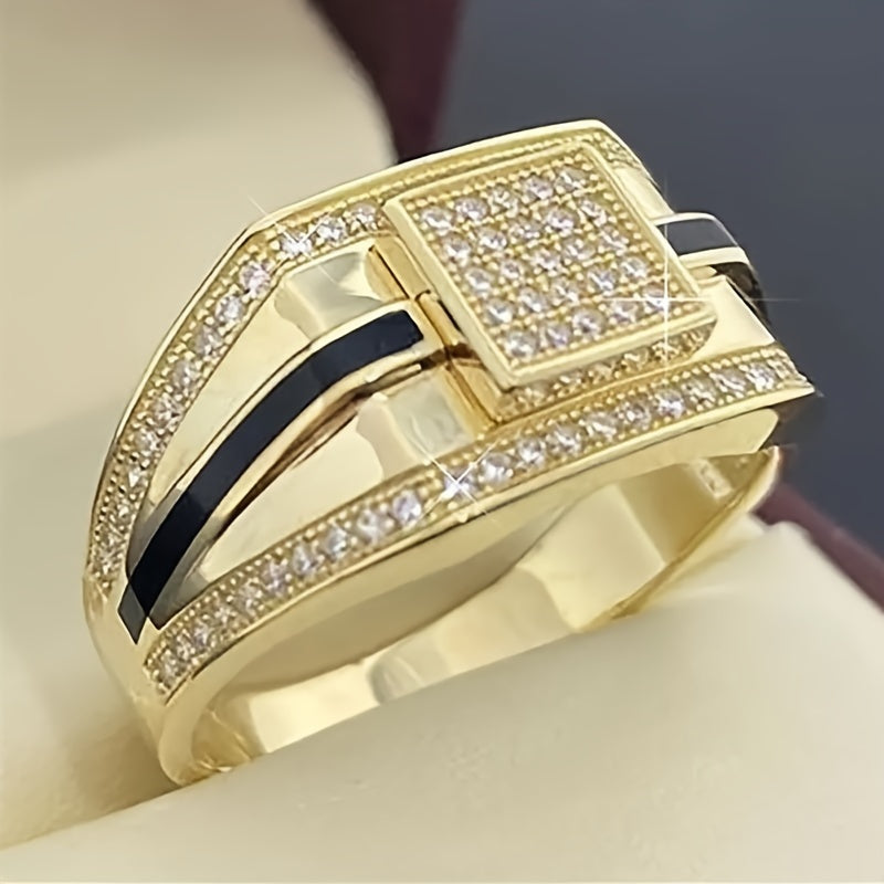 4pc Golden Plated Cuban Chain Ring Set – Classic Vintage Black Onyx Luxury Fashion for Men