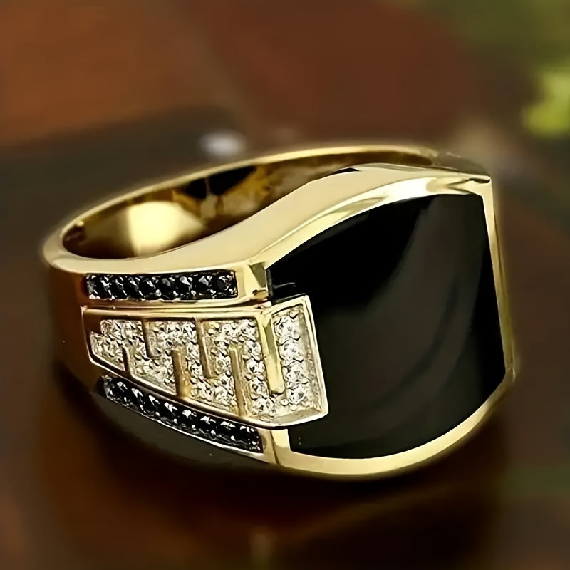 4pc Golden Plated Cuban Chain Ring Set – Classic Vintage Black Onyx Luxury Fashion for Men