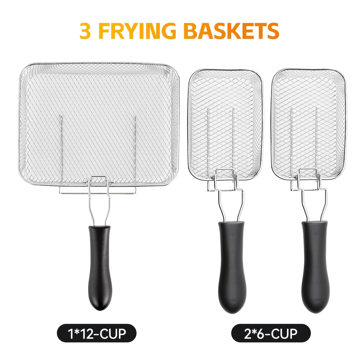 1700-Watt Stainless-Steel Triple Basket Electric Deep Fryer with Timer