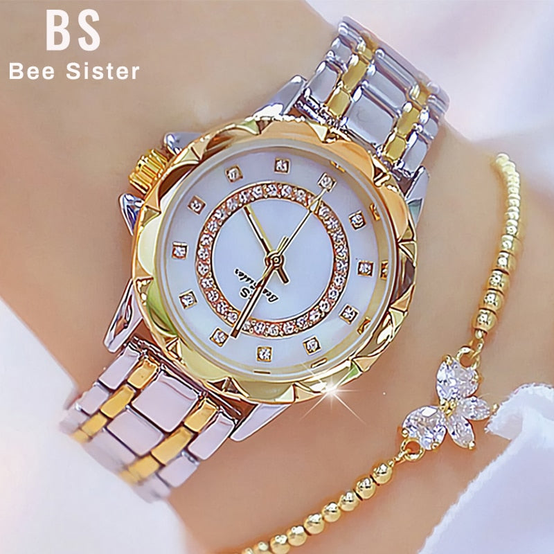 Diamond Women Luxury Rhinestone Watch – Elegant Gold Timepiece for Ladies