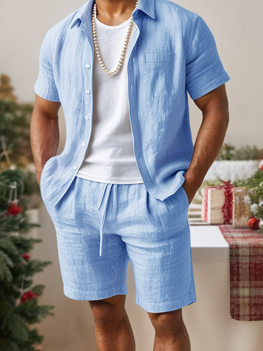 Men’s Casual Summer Shorts & Short Sleeve Shirt Set