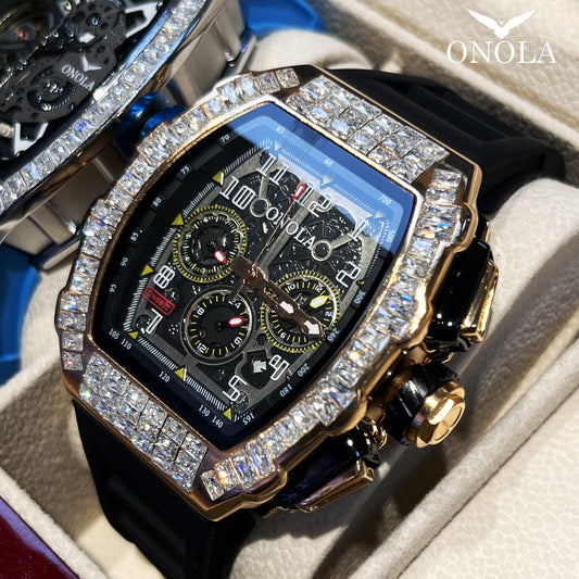 ONOLA Men's Automatic Mechanical Watch – Barrel-Shaped Tourbillon Elegance