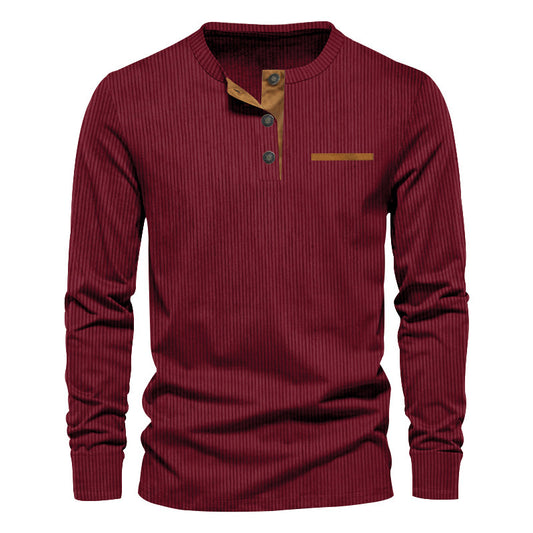 Men’s Independent Stand Corduroy Casual Henley.