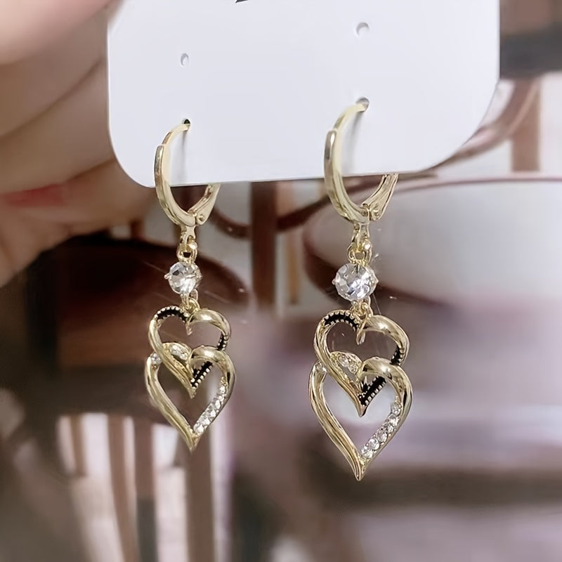 1 Pair Double-Layer Artificial Love Heart Earrings