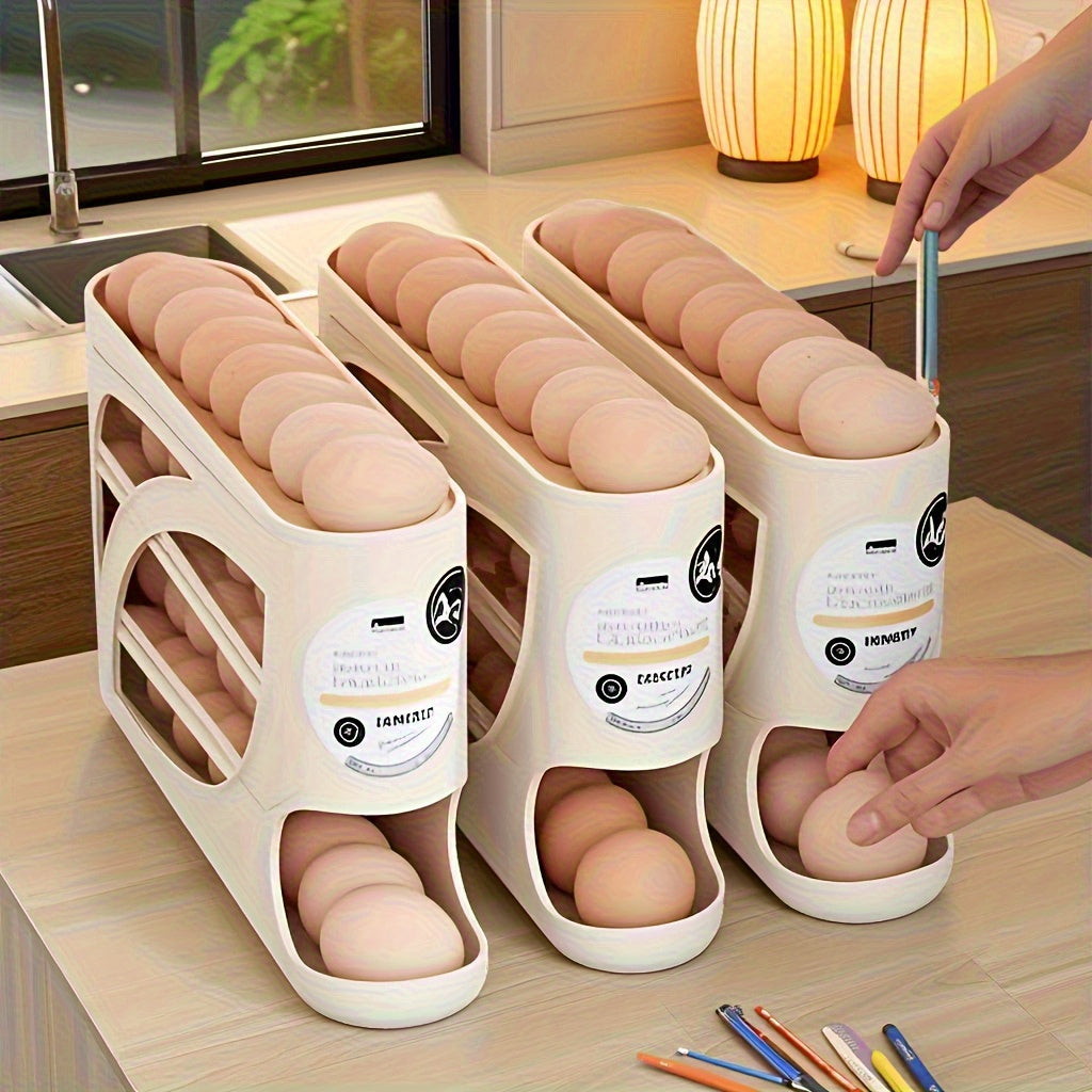 4-Tier Rolling Egg Holder – Space-Saving Side Door Design