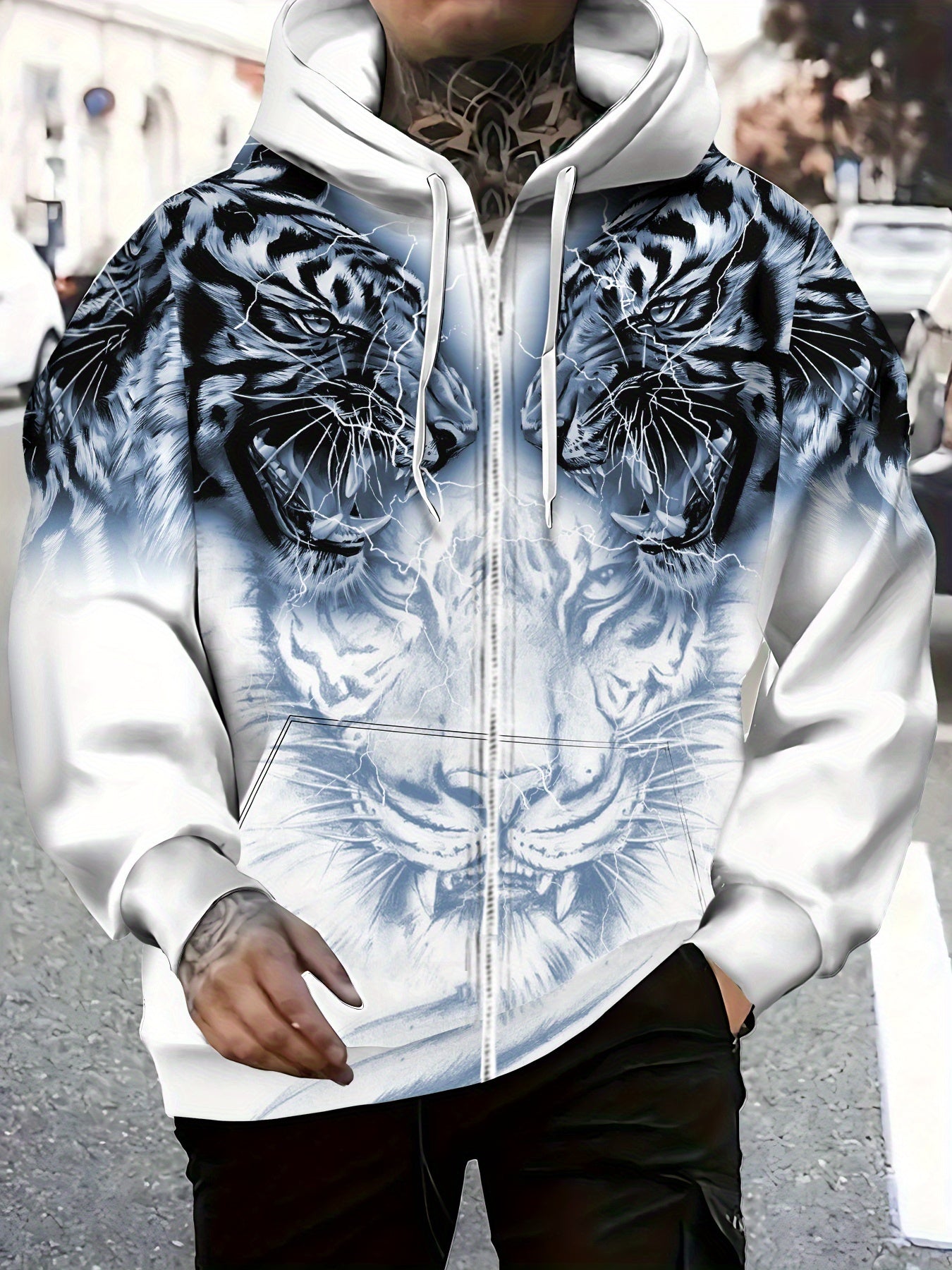 Men's Tiger Print Zip-Up Hoodie