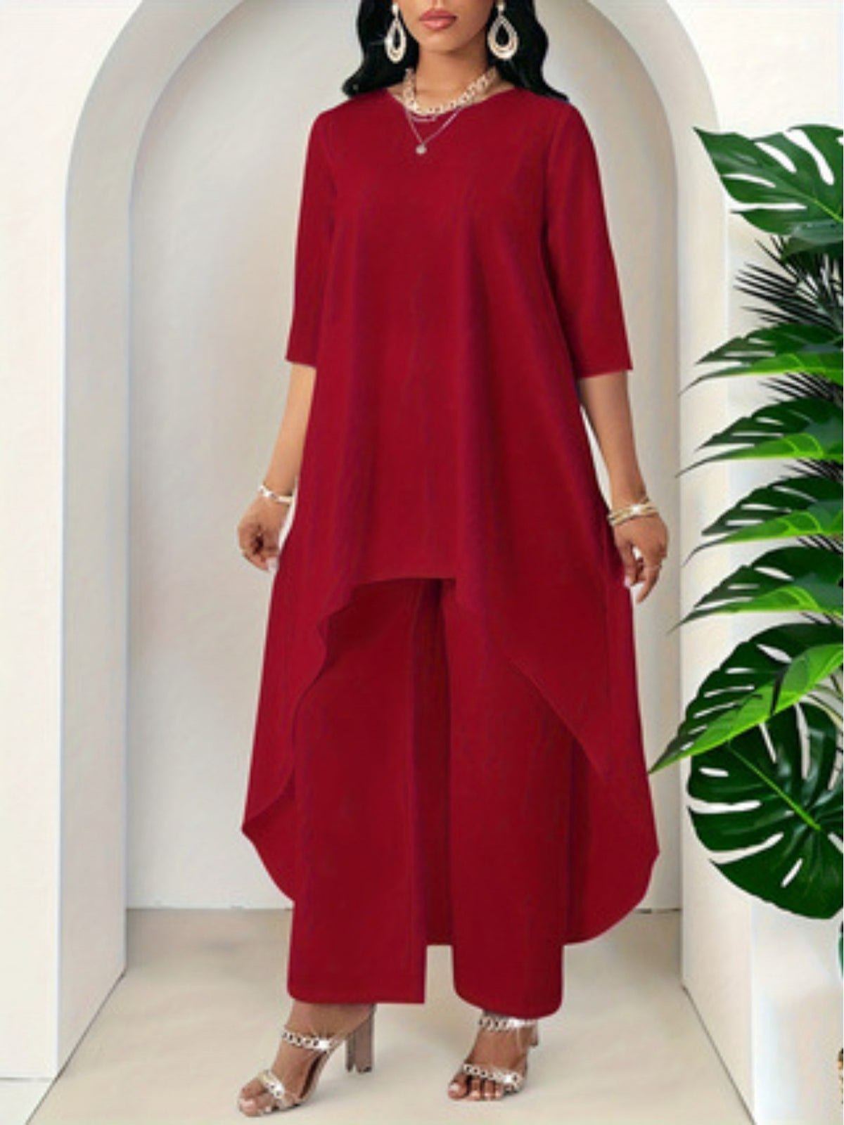 Plus Size Women’s Loose Mid-Sleeve Casual & Elegant Versatile Slim-Fit Top  Product description