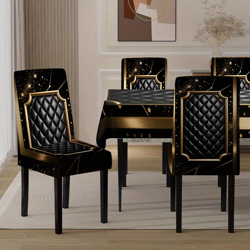 Luxurious Black and Golden Diamond Pattern Tablecloth Set