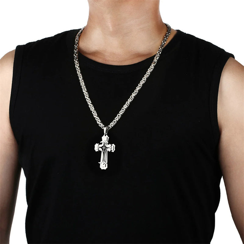 Christian Trinity Latin Cross Necklace for Men