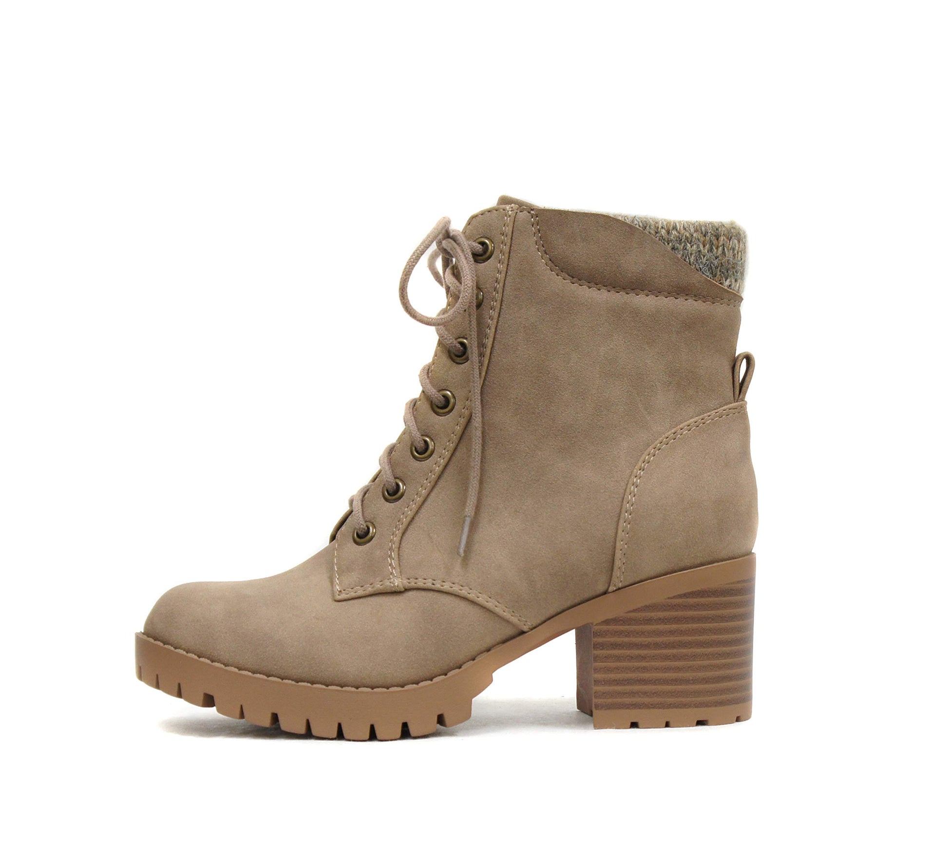 Soda Single Lug Sole Chunky Heel Combat Ankle Boot Lace up w/Side Zipper