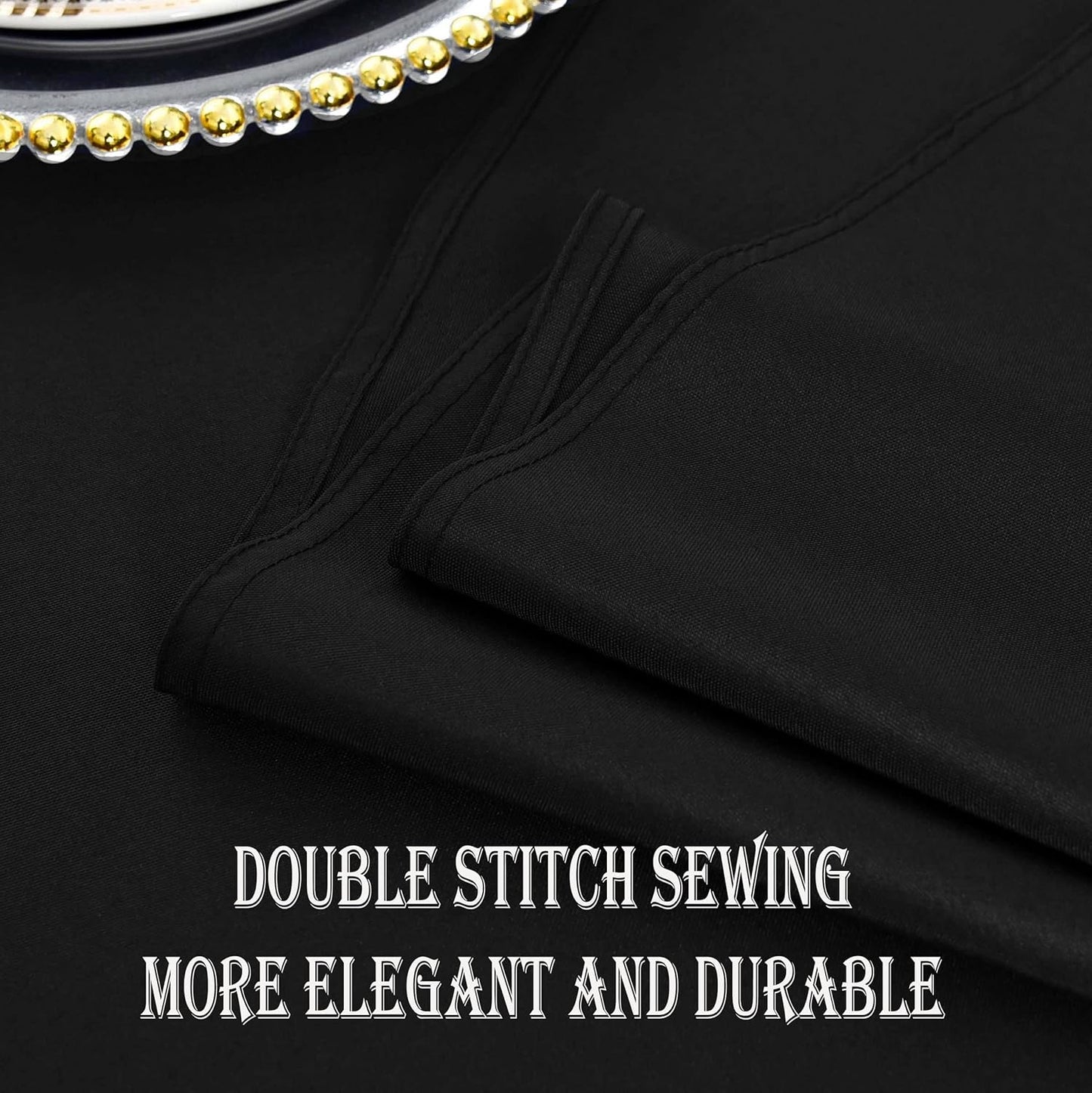 Black Round Tablecloth Waterproof Stain Resistant Wrinkle Free Table Cloth 210GSM Polyester Washable Wipeable Table Cover for Party, Banquet, Wedding, Indoor and Outdoor use (48 inch, Circle)