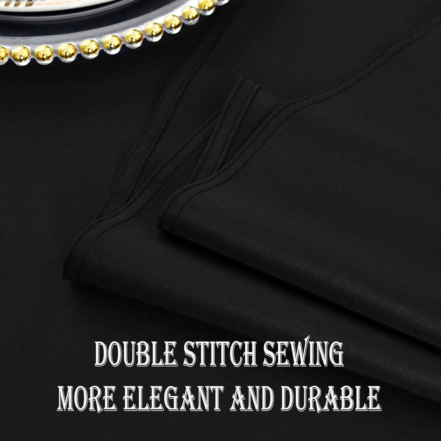 Black Round Tablecloth Waterproof Stain Resistant Wrinkle Free Table Cloth 210GSM Polyester Washable Wipeable Table Cover for Party, Banquet, Wedding, Indoor and Outdoor use (48 inch, Circle)