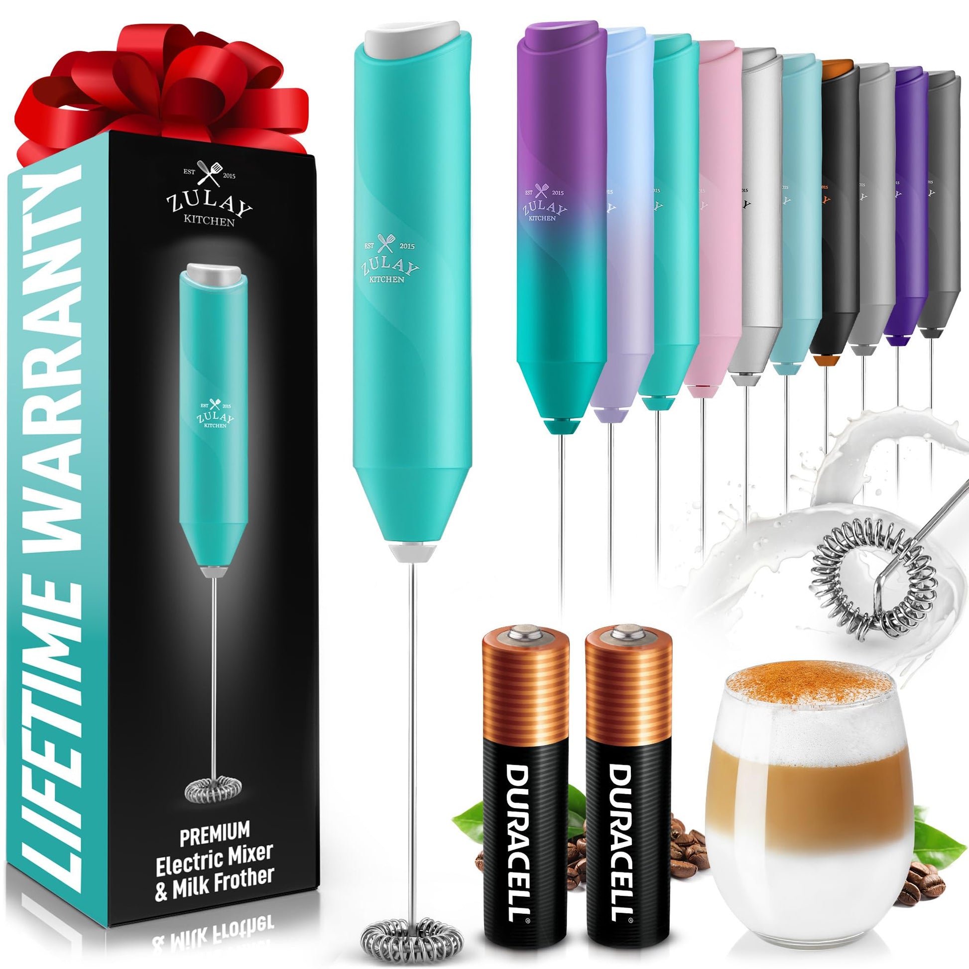 Zulay Kitchen Powerful Milk Frother Wand - Handheld Stainless Steel - Battery Operated Drink Mixer for Coffee, Lattes, Cappuccino, Matcha - Froth Mate Frother Gift - Black