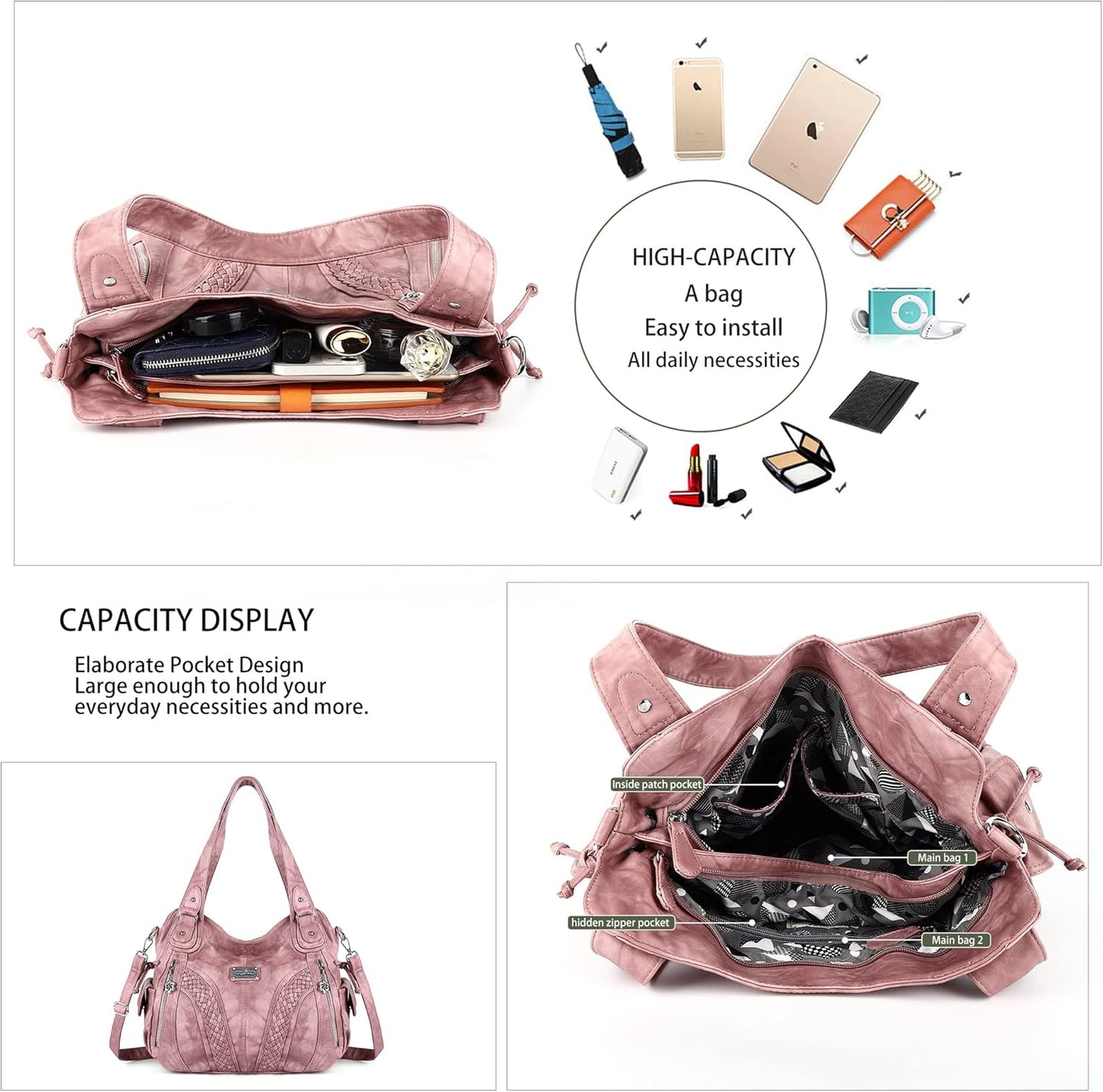 Purses and Handbags Women Fashion Tote Bag Shoulder Bags Top Handle Satchel Purses Washed Synthetic Leather Handbag